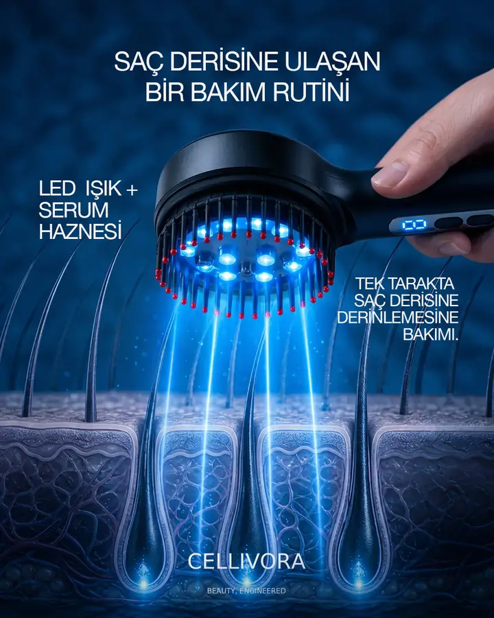 Işık dişlerin arasından saç derisine iner