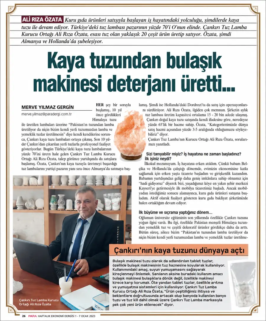 Para Dergisi: Kaya tuzundan bulaşık makinesi deterjanı üretti