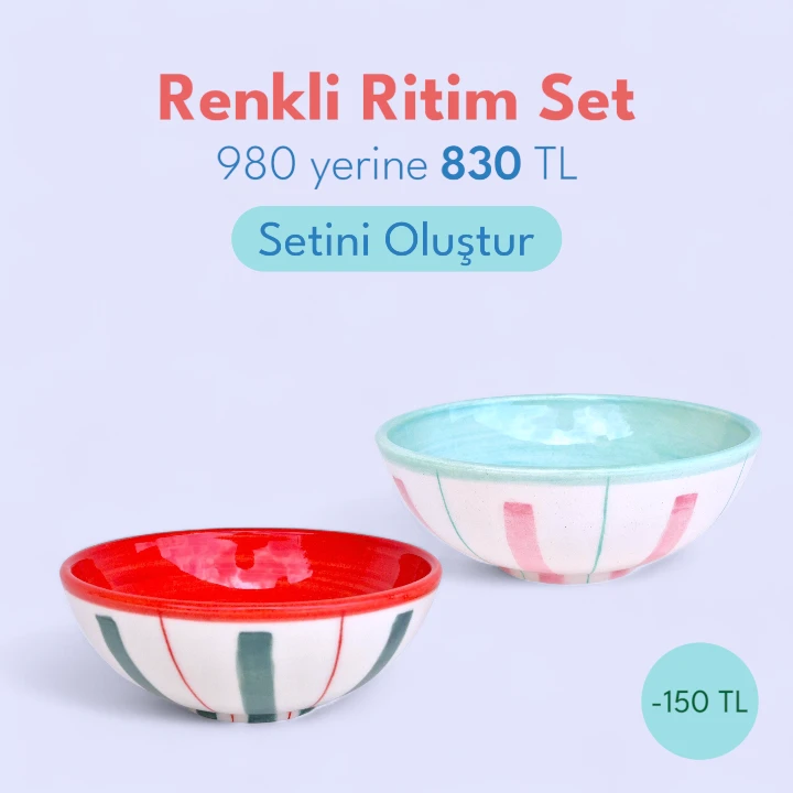 Renkli Ritim Kase İkili Set avantajlı fiyat, ücretsiz kargo, premium alışveriş. El yapımı kaseler.